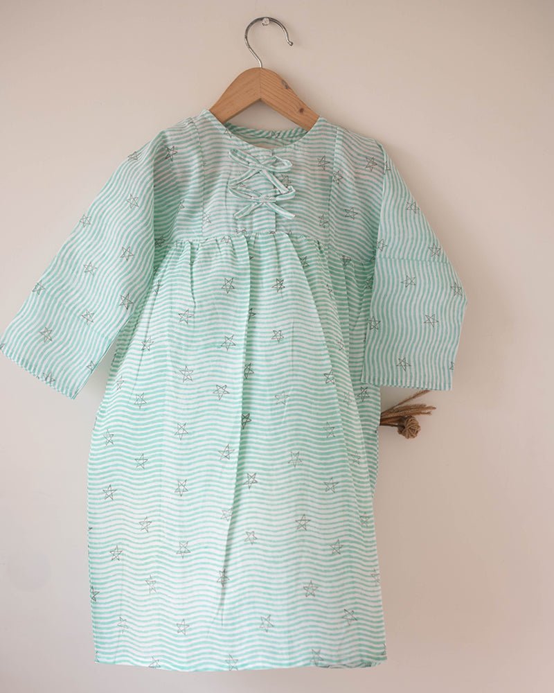 Nightgown in Party in the Sea Hand Block Print - CiceroniDressesLove The World Today