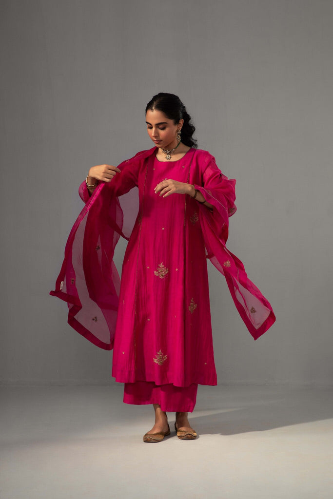 Noor Kurta Dupatta Set - Fuchsia Pink - CiceroniKurta Set, Festive wearLabel Shreya Sharma