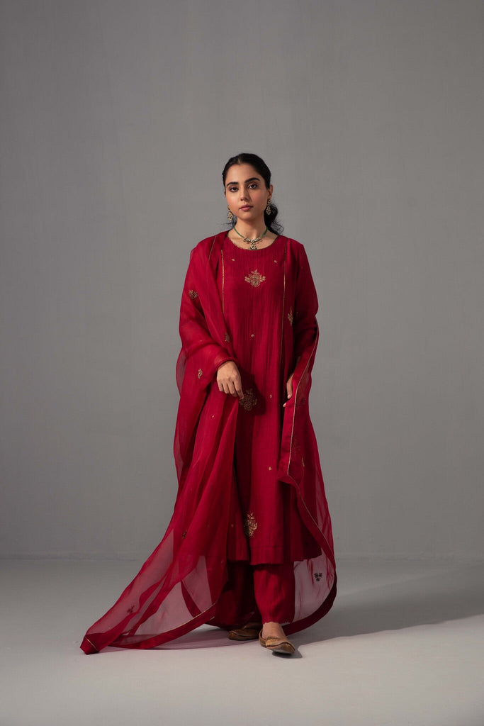 Noor Kurta Dupatta Set - Red - CiceroniKurta Set, Festive wearLabel Shreya Sharma