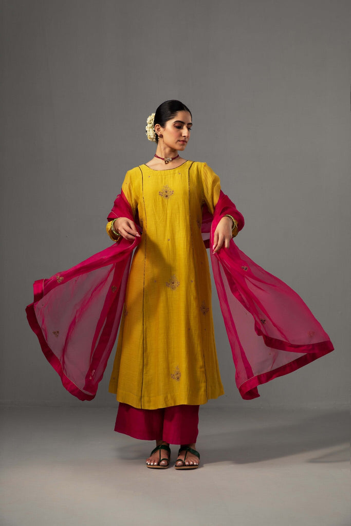 Noor Kurta Dupatta Set - Yellow - CiceroniKurta Set, Festive wearLabel Shreya Sharma