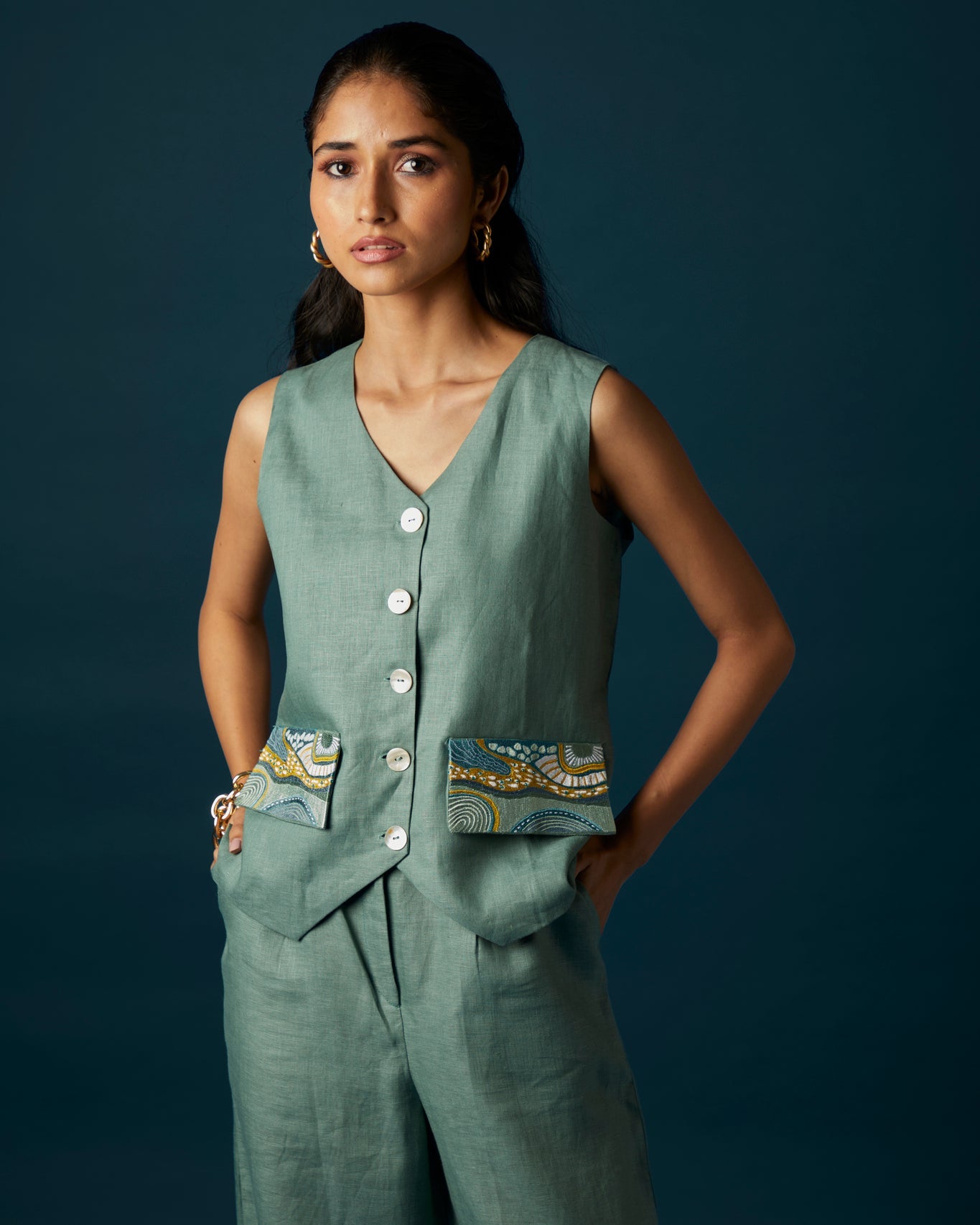 Ocean Eyes Waist Coat Co-ord Set - CiceroniCo-ord SetArtbeats by Keerthana