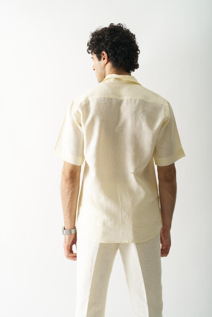 Off-white Petals - Mens Hand Embroidered Pure Linen Shirt - CiceroniShirtsCultura Studio