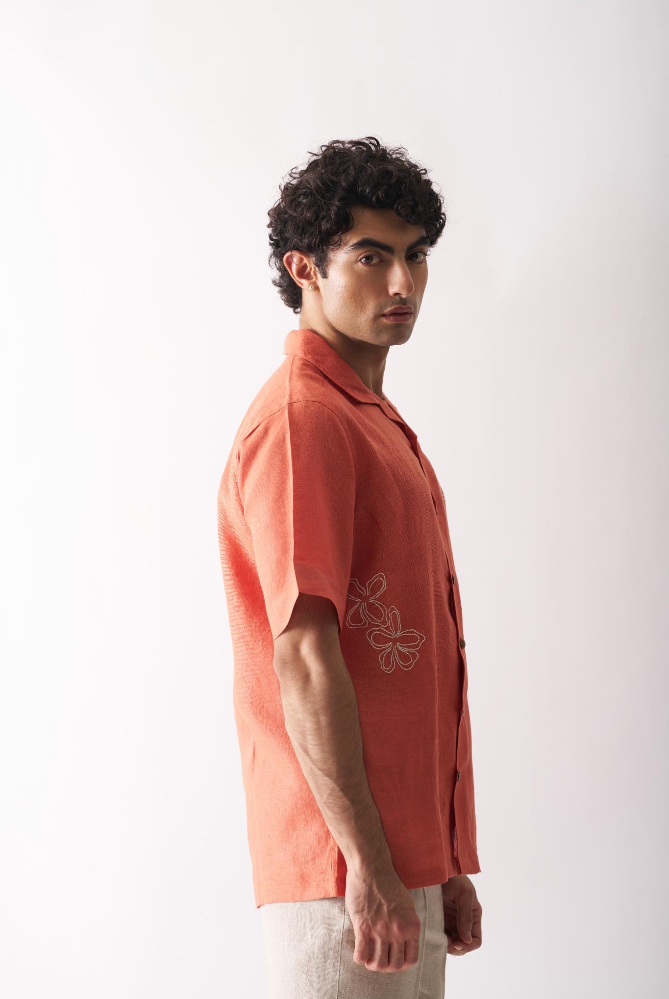 Orange Blossom - Mens Hand Embroidered Pure Linen Shirt - CiceroniShirtsCultura Studio