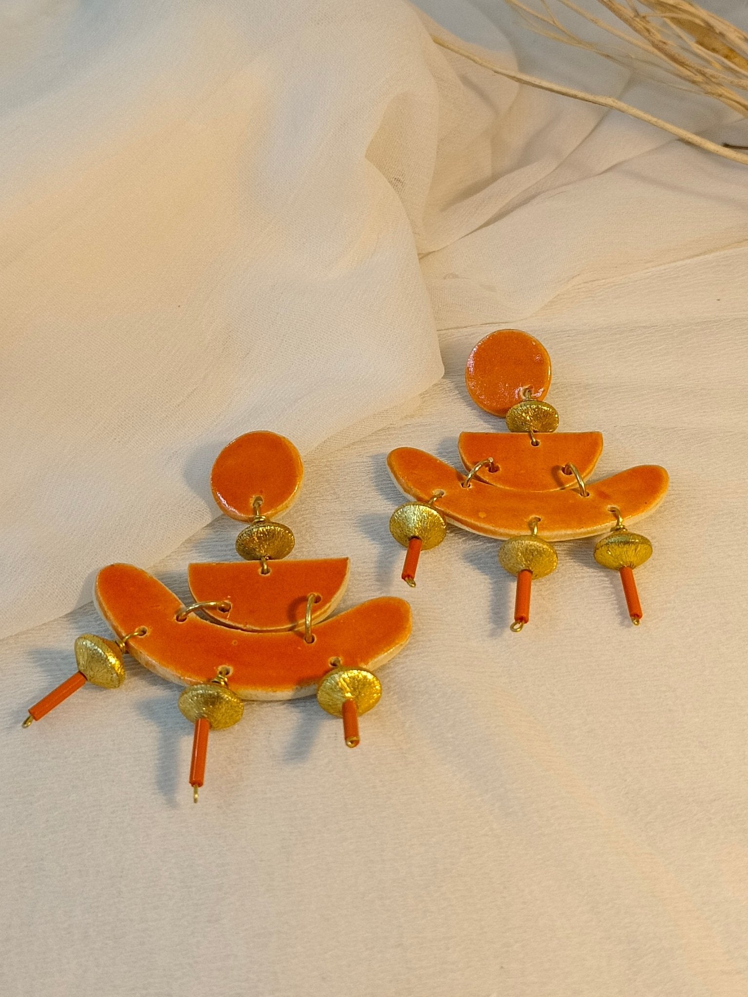 Mahi Meenakari Work Orange Artificial Bead Floral Jhumka Drop Earrings