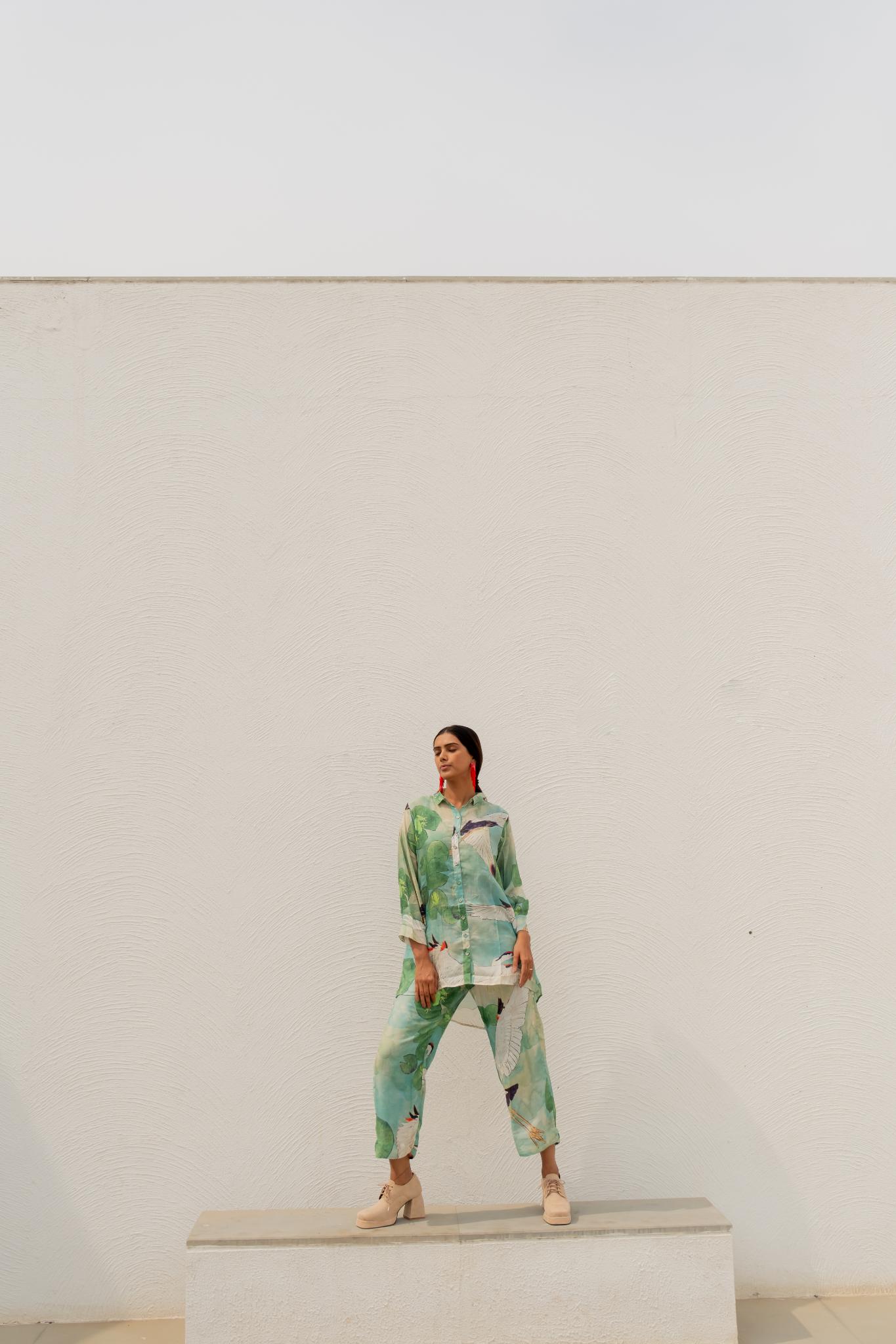 Oriental Cranes and Frogs Shirt Co-ord Set - CiceroniCo-ord SetSilai Studio