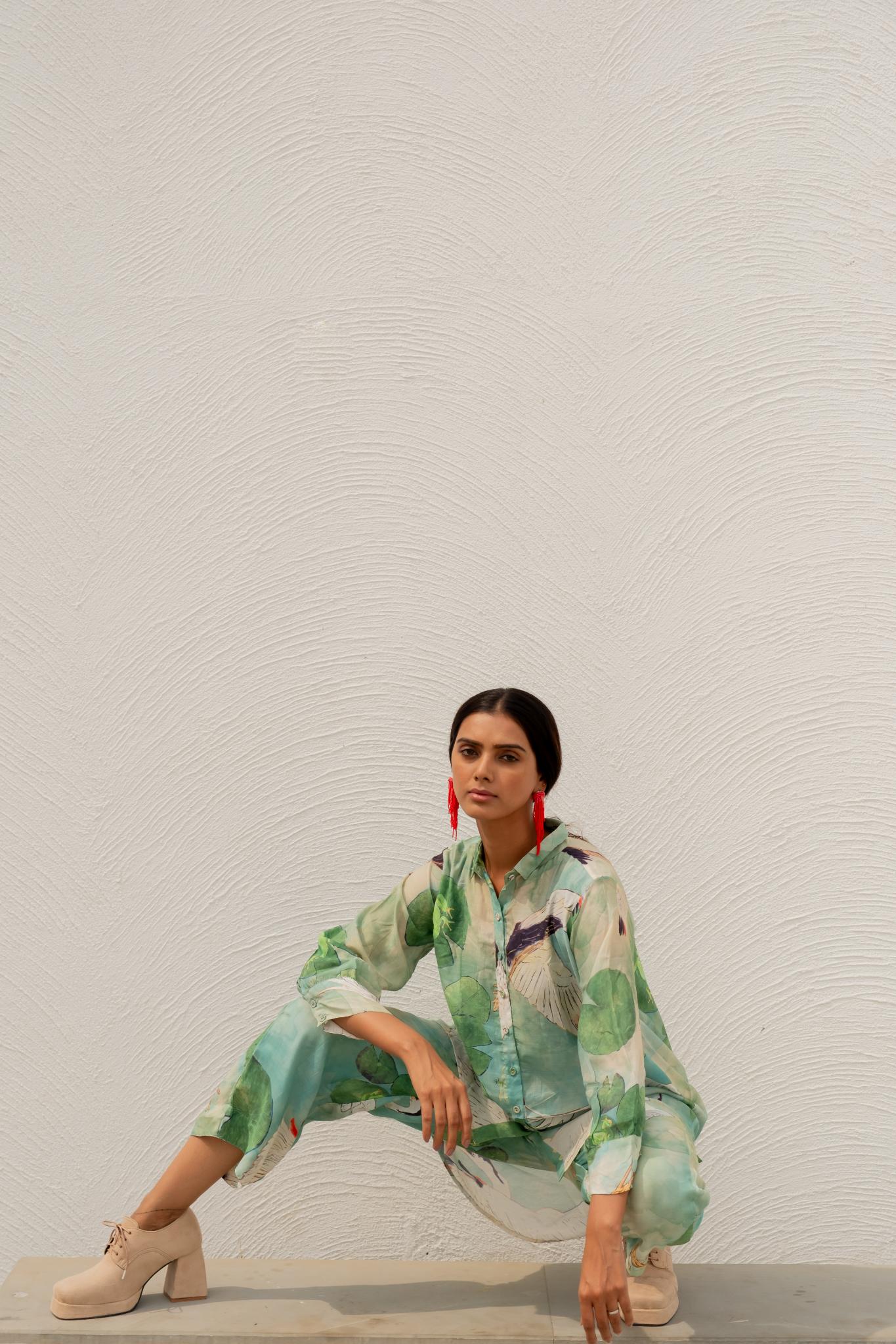 Oriental Cranes and Frogs Shirt Co-ord Set - CiceroniCo-ord SetSilai Studio