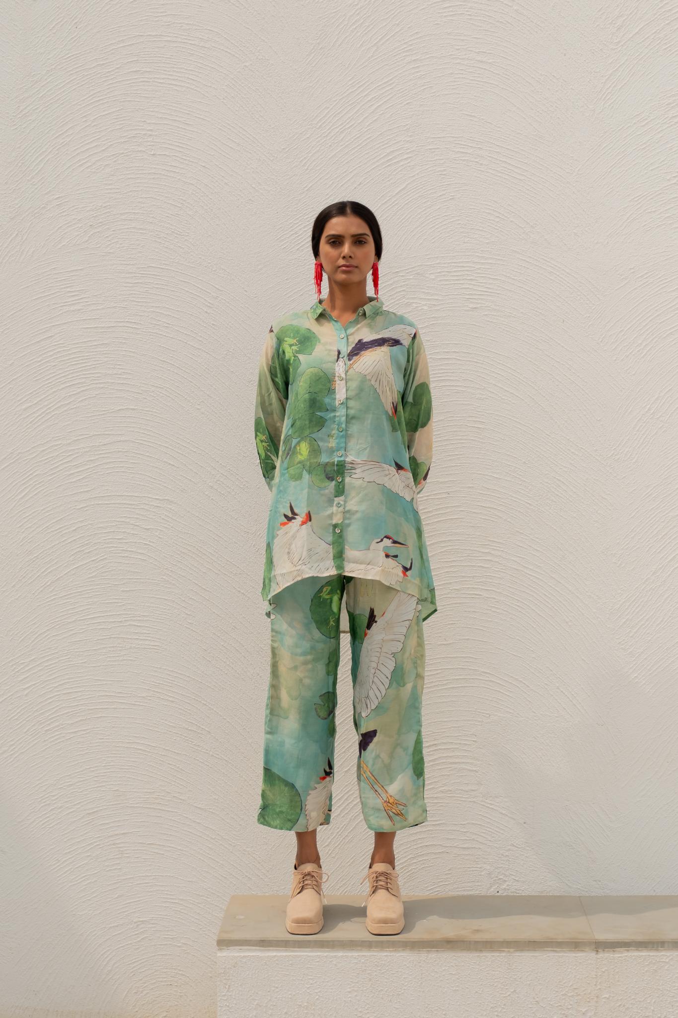Oriental Cranes and Frogs Shirt Co-ord Set - CiceroniCo-ord SetSilai Studio
