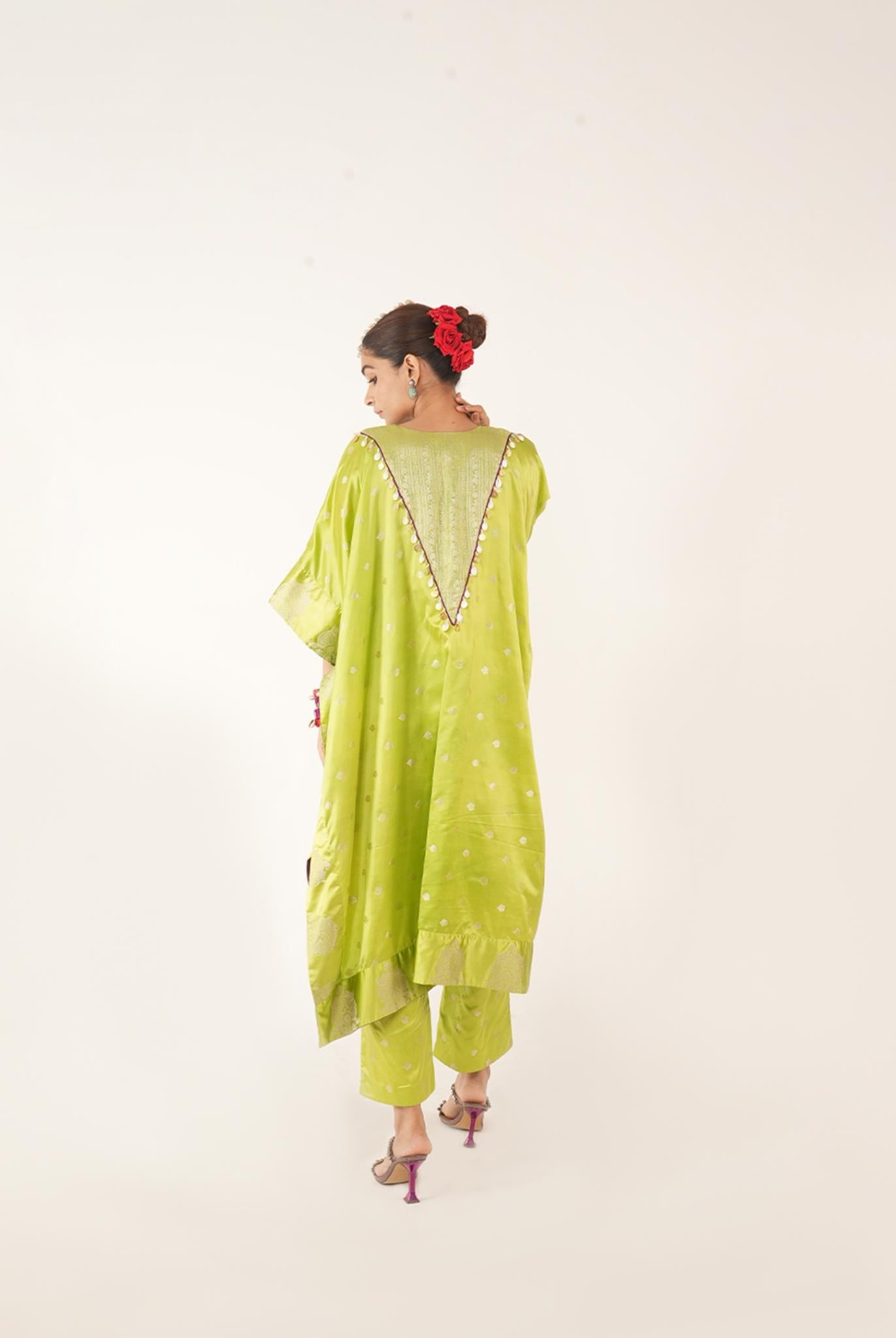 Pankhi Silk Kaftan Kurta Set in Green - CiceroniCo-ord SetShriya Singhi