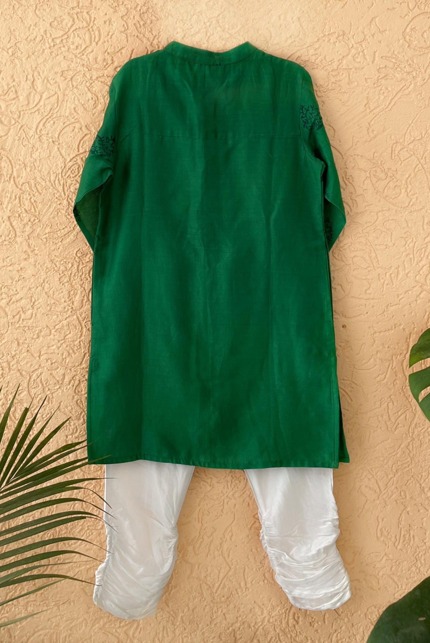 Panna Cotton Silk Green Block Printed Kurta with Pink Long Sherwani Jacket and Churidaar - CiceroniKurta SetMiko Lolo