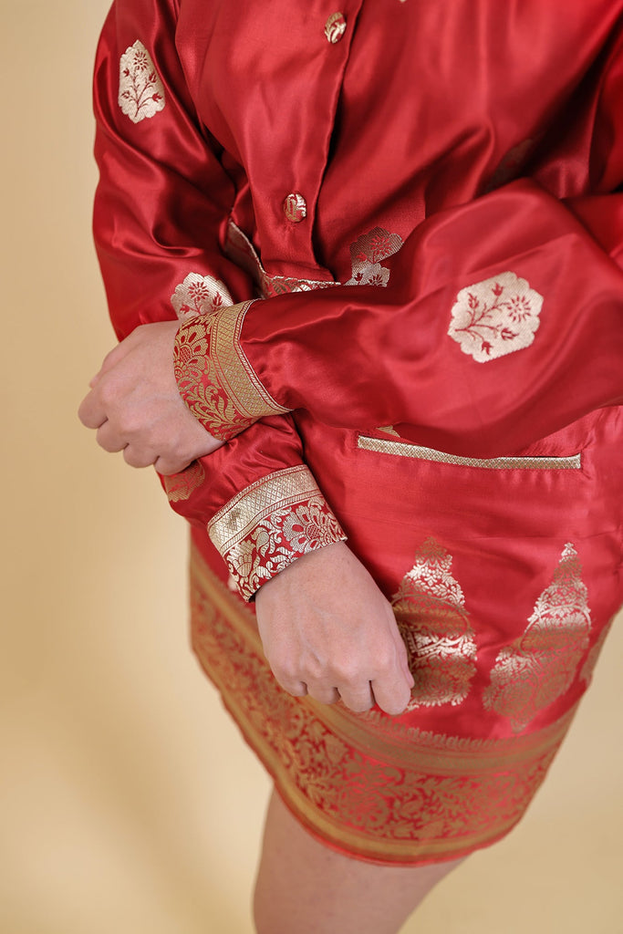 Phool Jaal Silk Skort Set In Red - CiceroniCo-ord Setshriya singhi