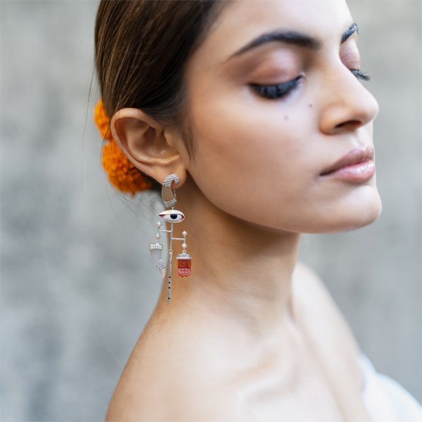 Pichwai Cow Horn Earrings - CiceroniEarringsBaka