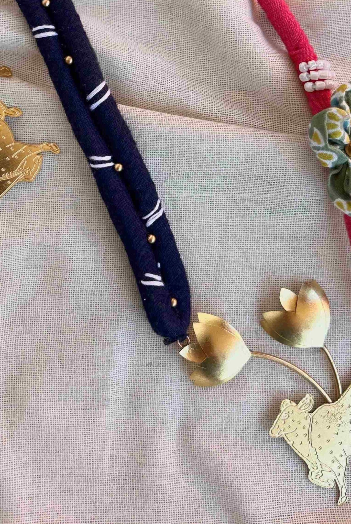 Pichwai Inspired Brass Textile Necklace - CiceroniNeckpieceBy Nirjari