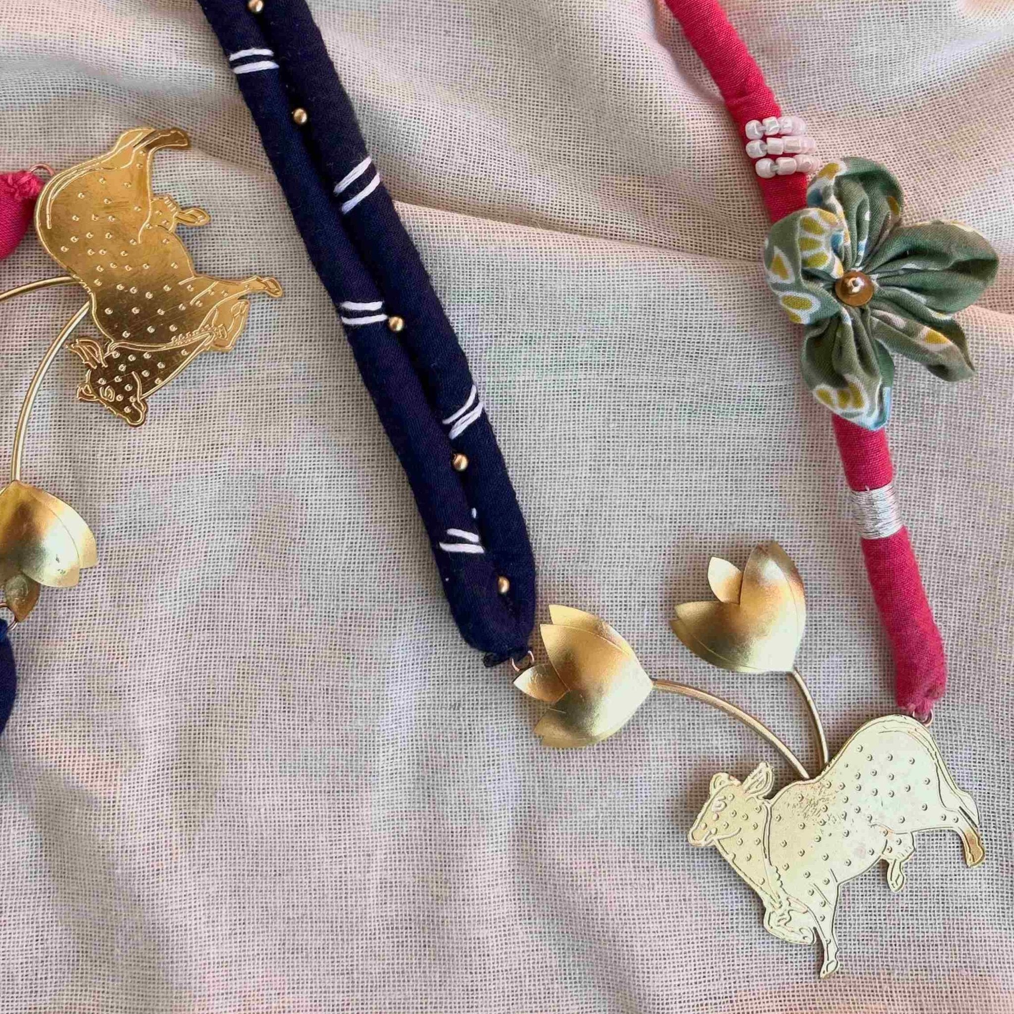 Pichwai Inspired Brass Textile Necklace - CiceroniNeckpieceBy Nirjari
