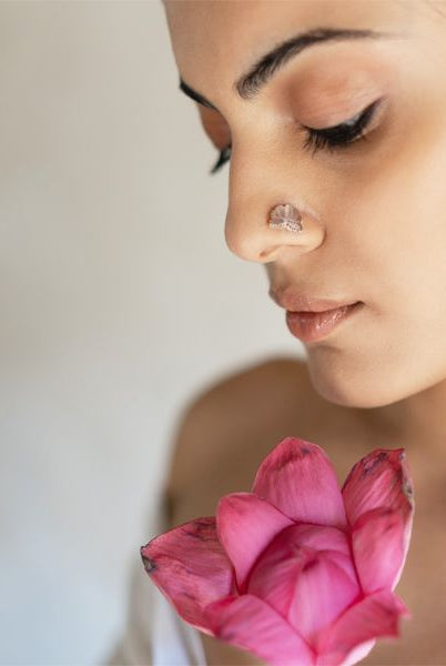 Pichwai Rose Quartz Lotus Nose Pin - CiceroniBaka