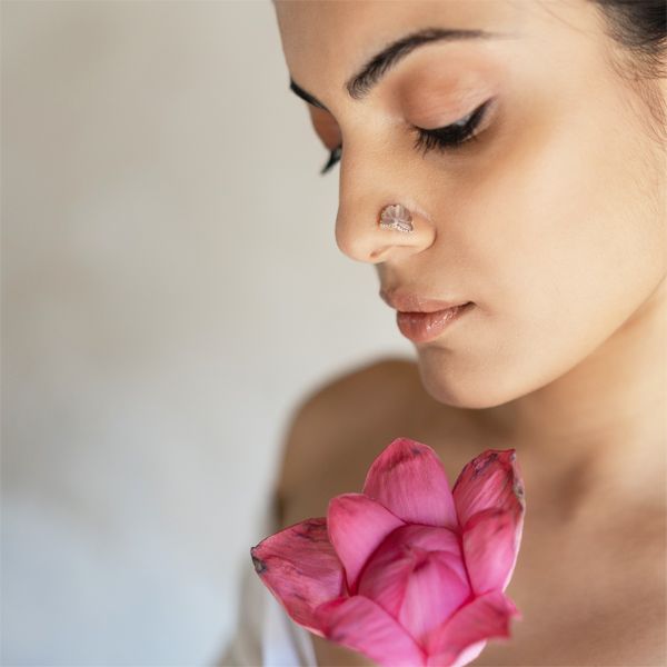 Pichwai Rose Quartz Lotus Nose Pin - CiceroniBaka