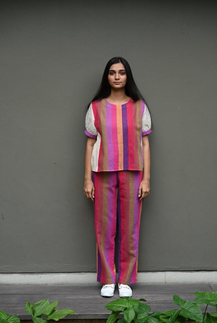 Pink Multi Stripe Panelled Top - CiceroniTopsRang by Rajvi