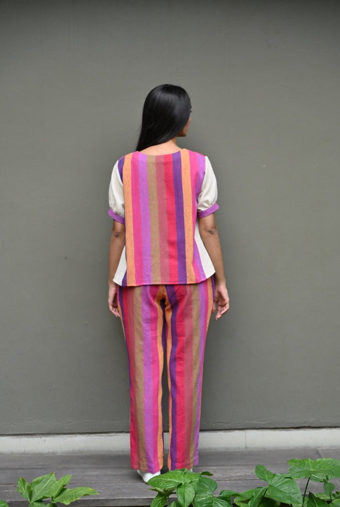 Pink Multi Stripe Panelled Top - CiceroniTopsRang by Rajvi