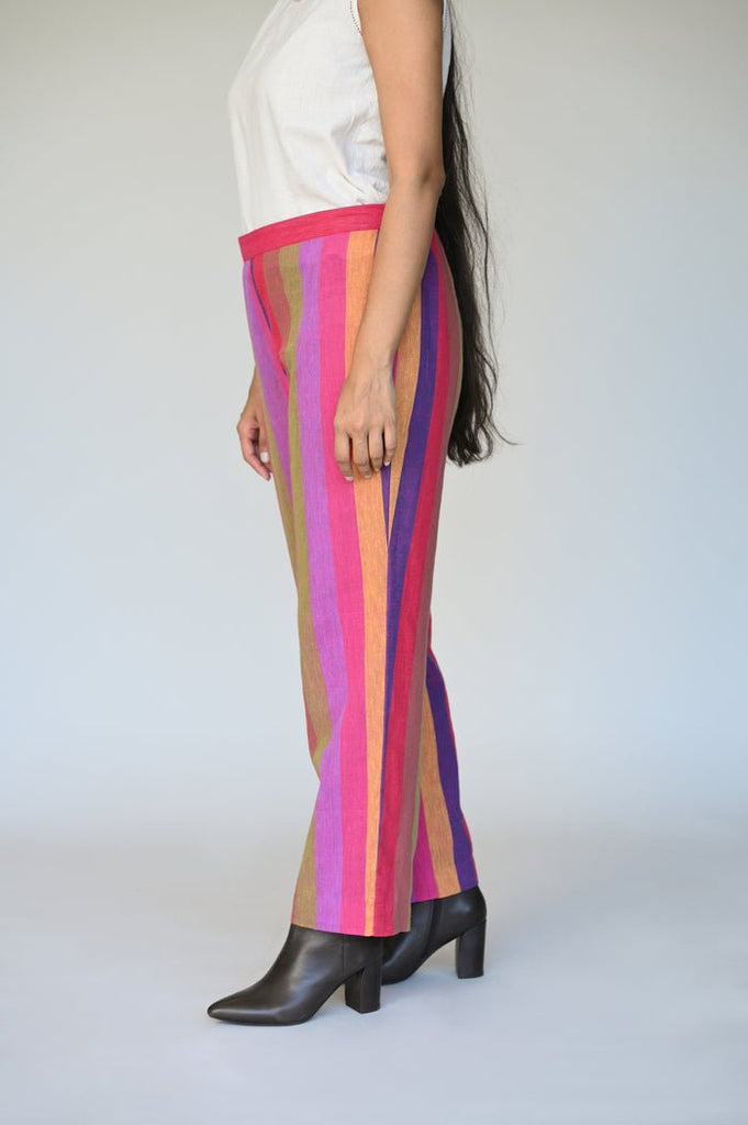 Pink Multi Stripe Straight Cut Pant - CiceroniPantsRang by Rajvi