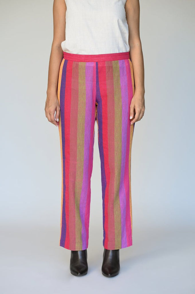 Pink Multi Stripe Straight Cut Pant - CiceroniPantsRang by Rajvi