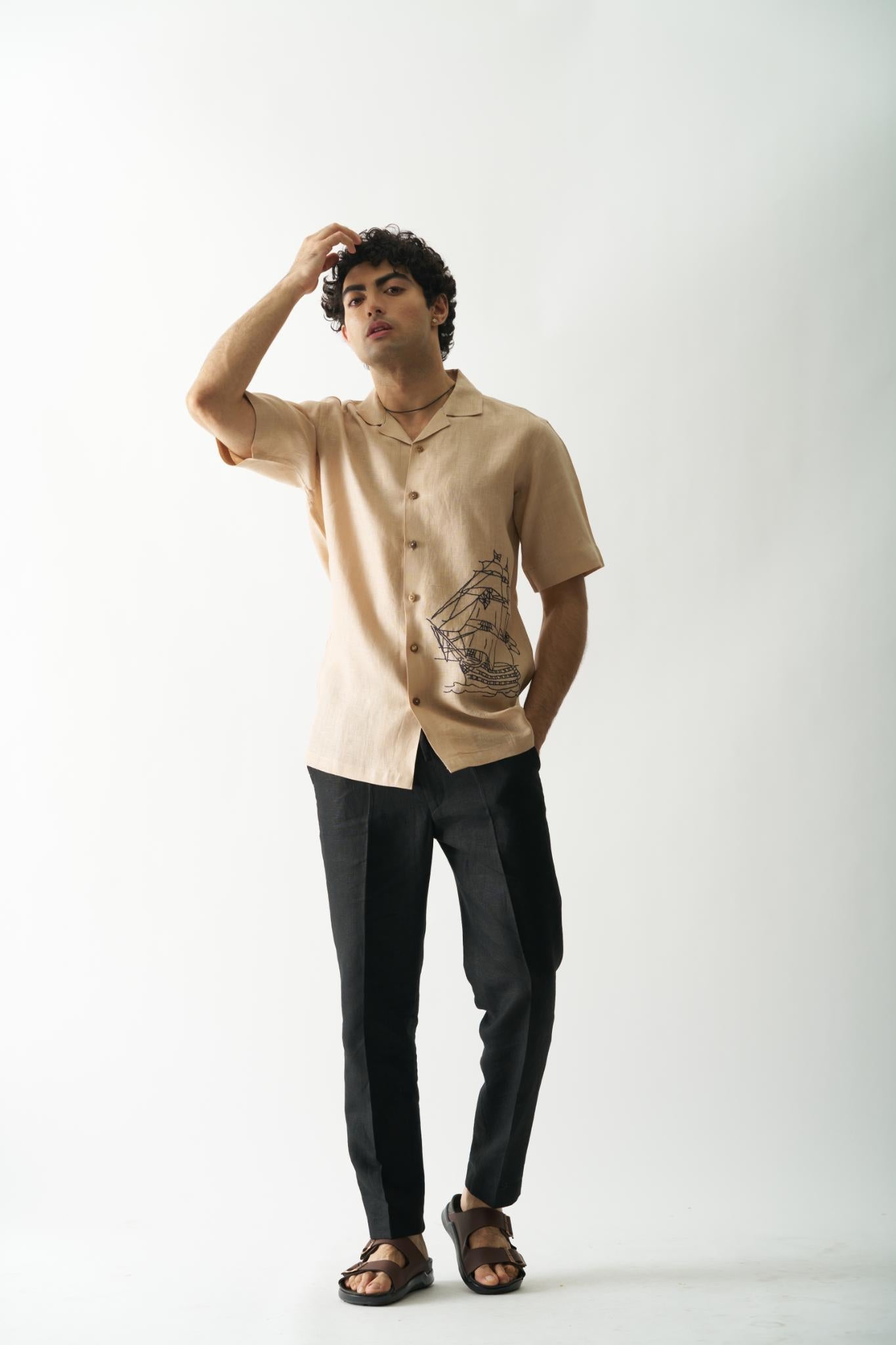 Pirate's Plunder - Mens Hand Embroidered Pure Linen Shirt - CiceroniShirtsCultura Studio