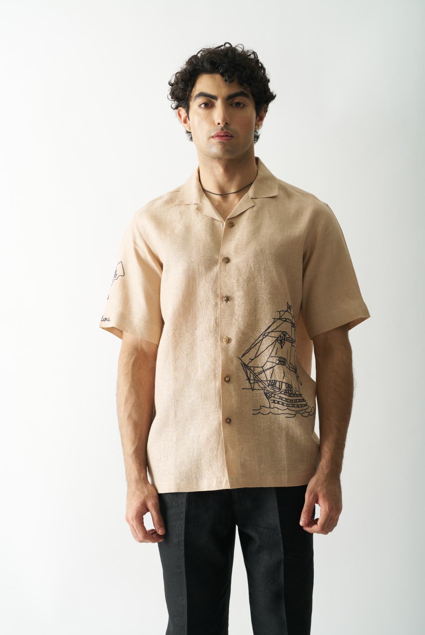 Pirate's Plunder - Mens Hand Embroidered Pure Linen Shirt - CiceroniShirtsCultura Studio