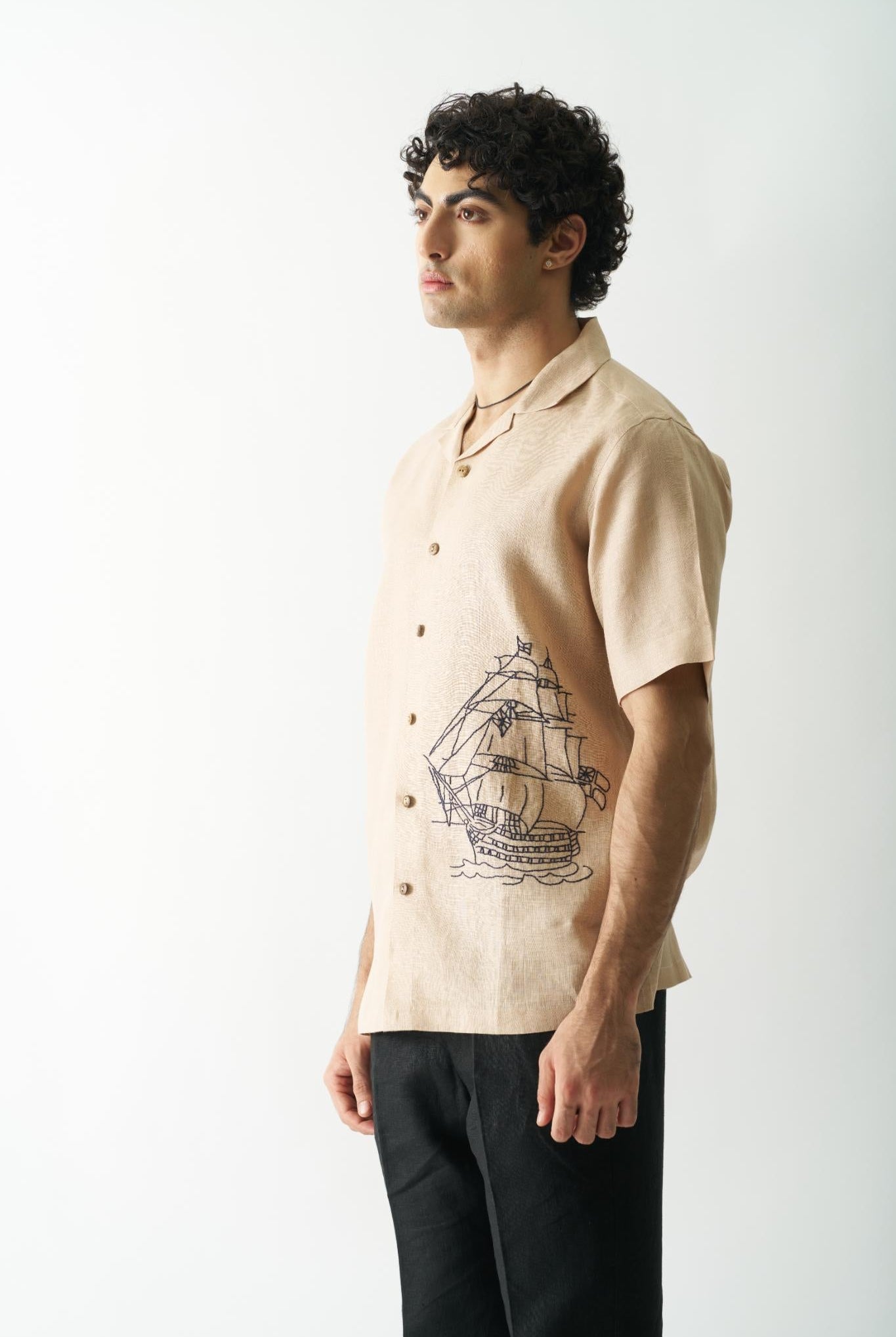 Pirate's Plunder - Mens Hand Embroidered Pure Linen Shirt - CiceroniShirtsCultura Studio