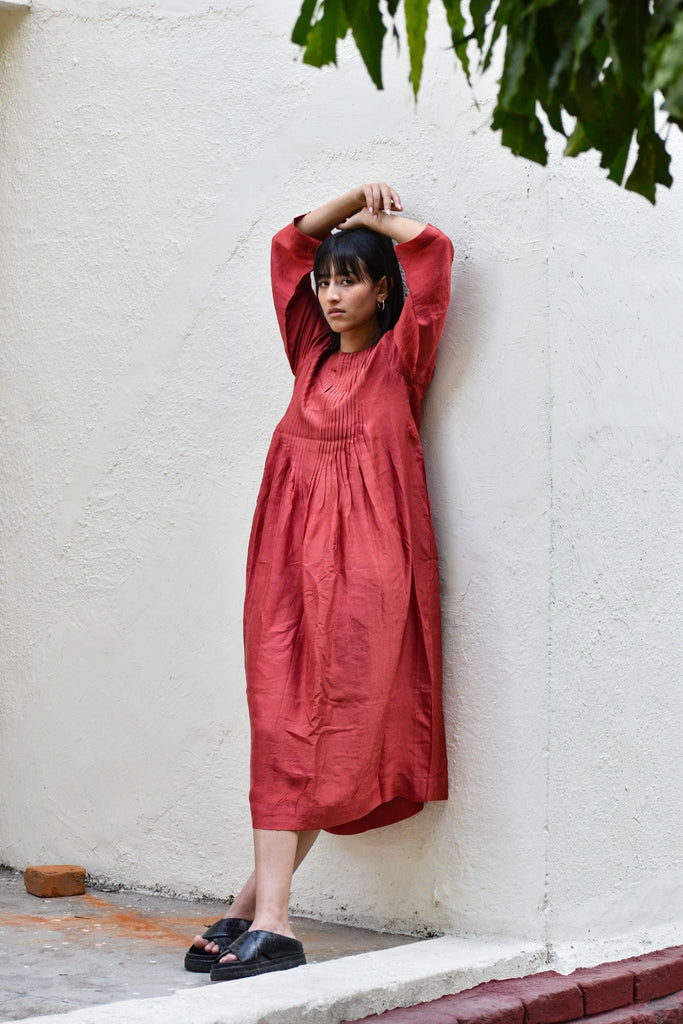 Pleated Dress-Red - CiceroniDresseswith N.