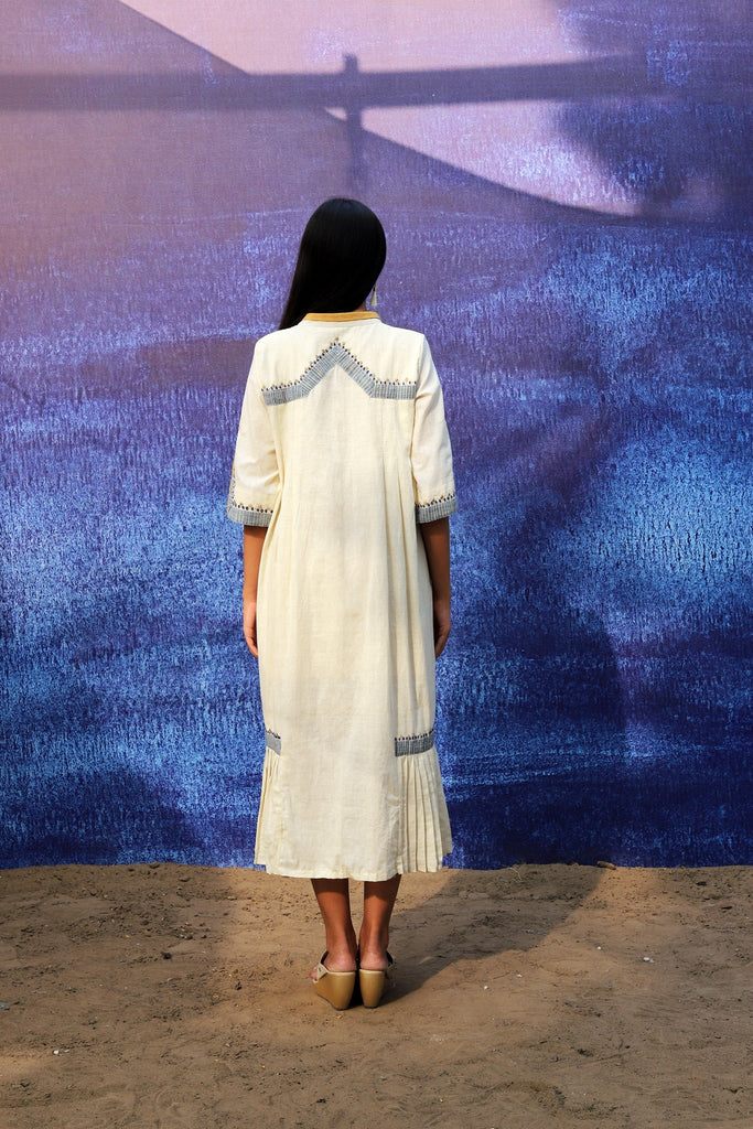 Pleated Long Dress - Off White - CiceroniDressesBhavik Shah
