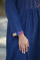 Pleated Yoke With Floral Hand Embroidery Kurta - Blue - CiceroniKurtaRang by Rajvi
