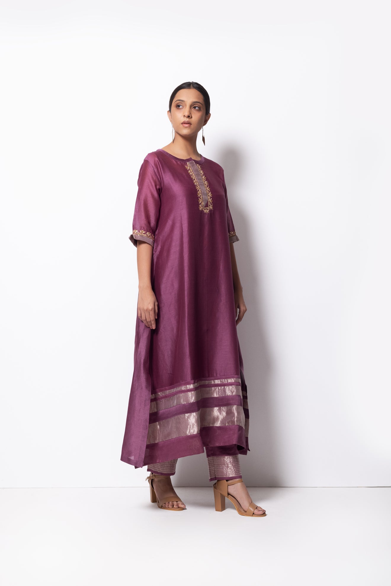 Plum Pink Chanderi Silk Kurta Set with Dupatta - CiceroniBhavik Shah