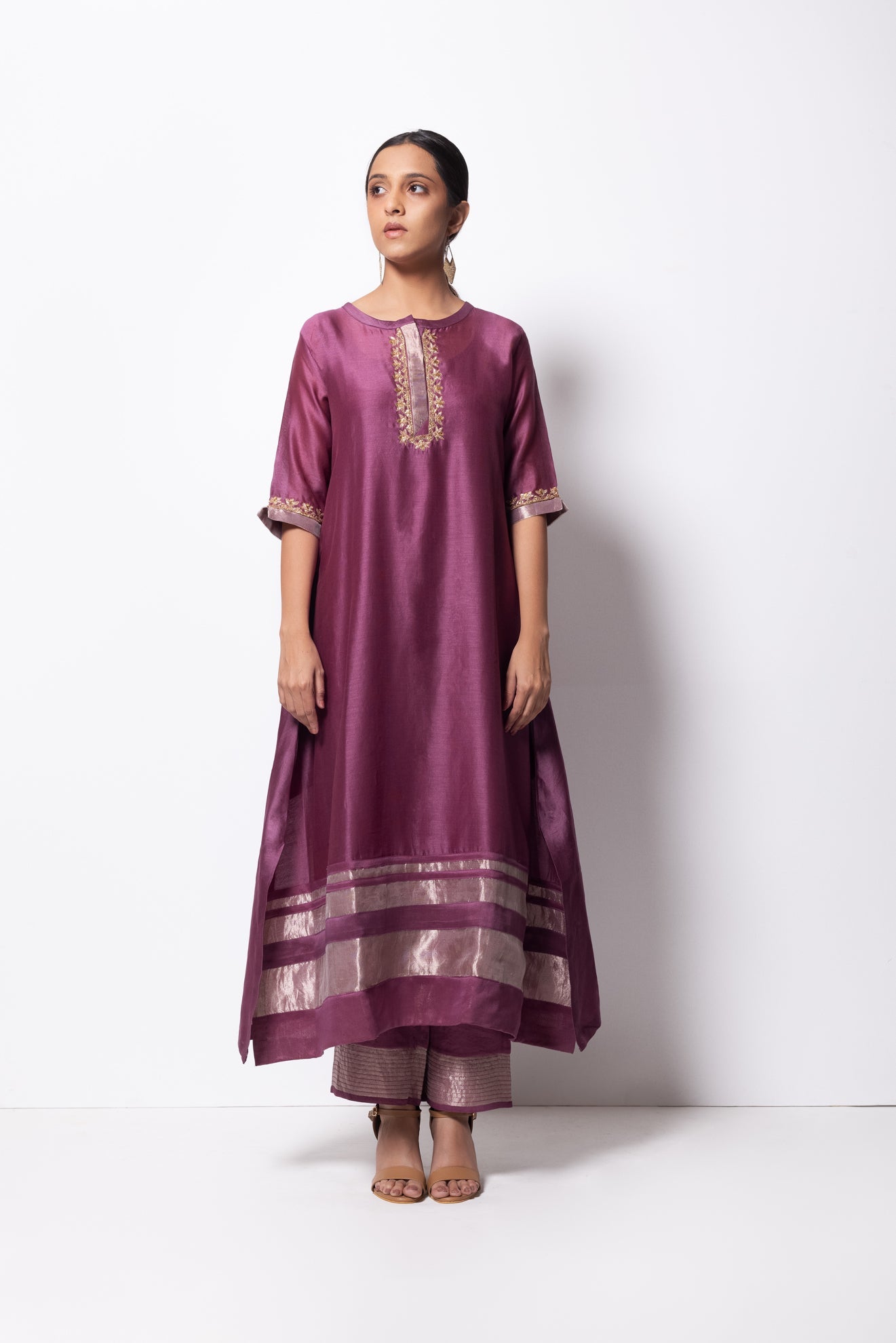 Plum Pink Chanderi Silk Kurta Set with Dupatta - CiceroniBhavik Shah