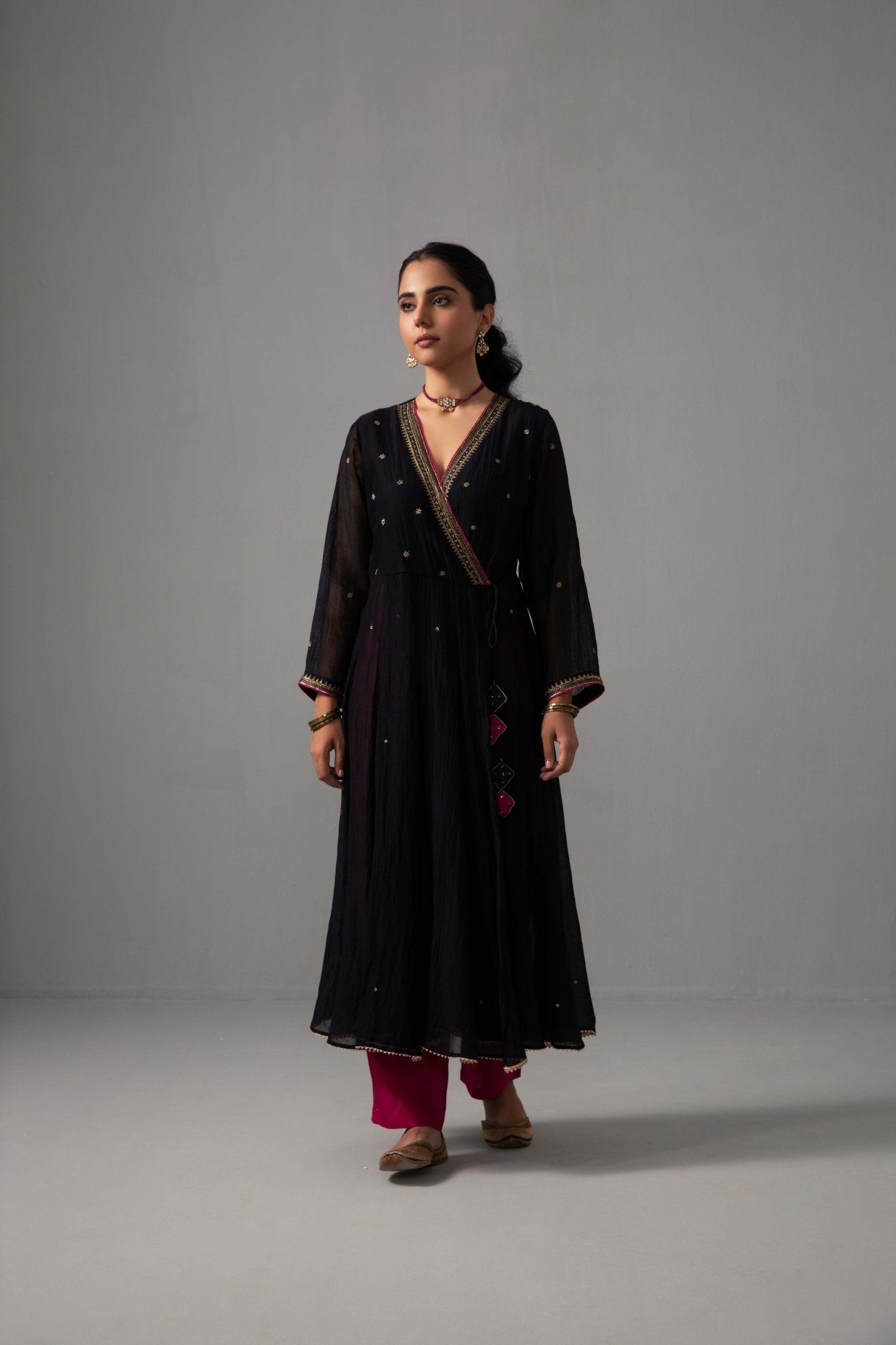 Raha Angrakha Set - Black - CiceroniKurta Set, Festive wearLabel Shreya Sharma