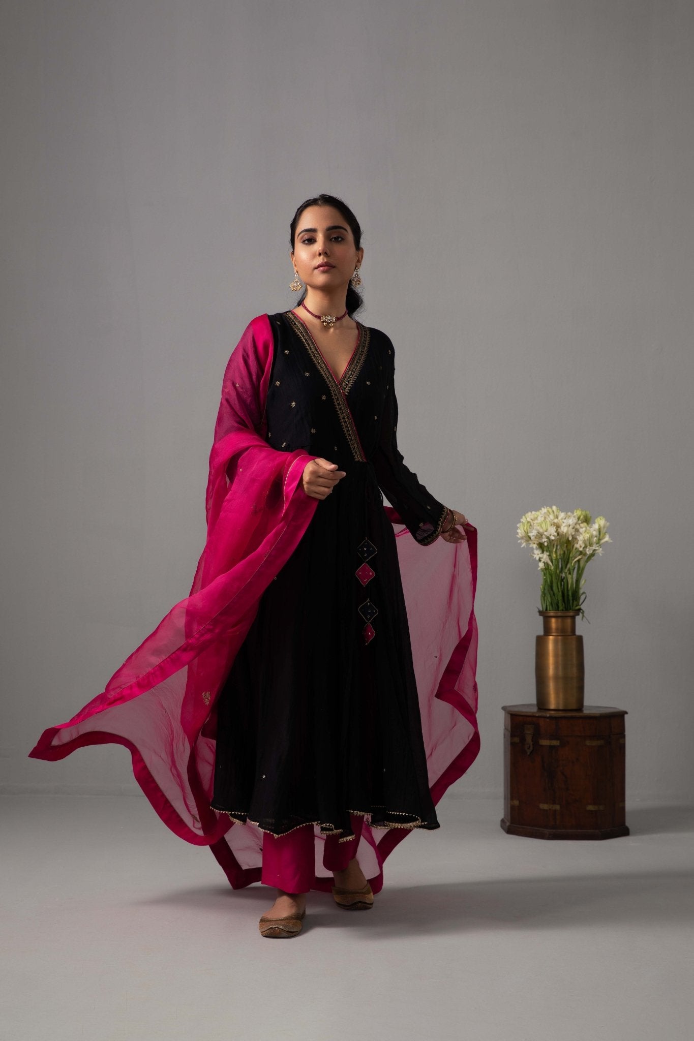 Raha Angrakha Set - Black - CiceroniKurta Set, Festive wearLabel Shreya Sharma