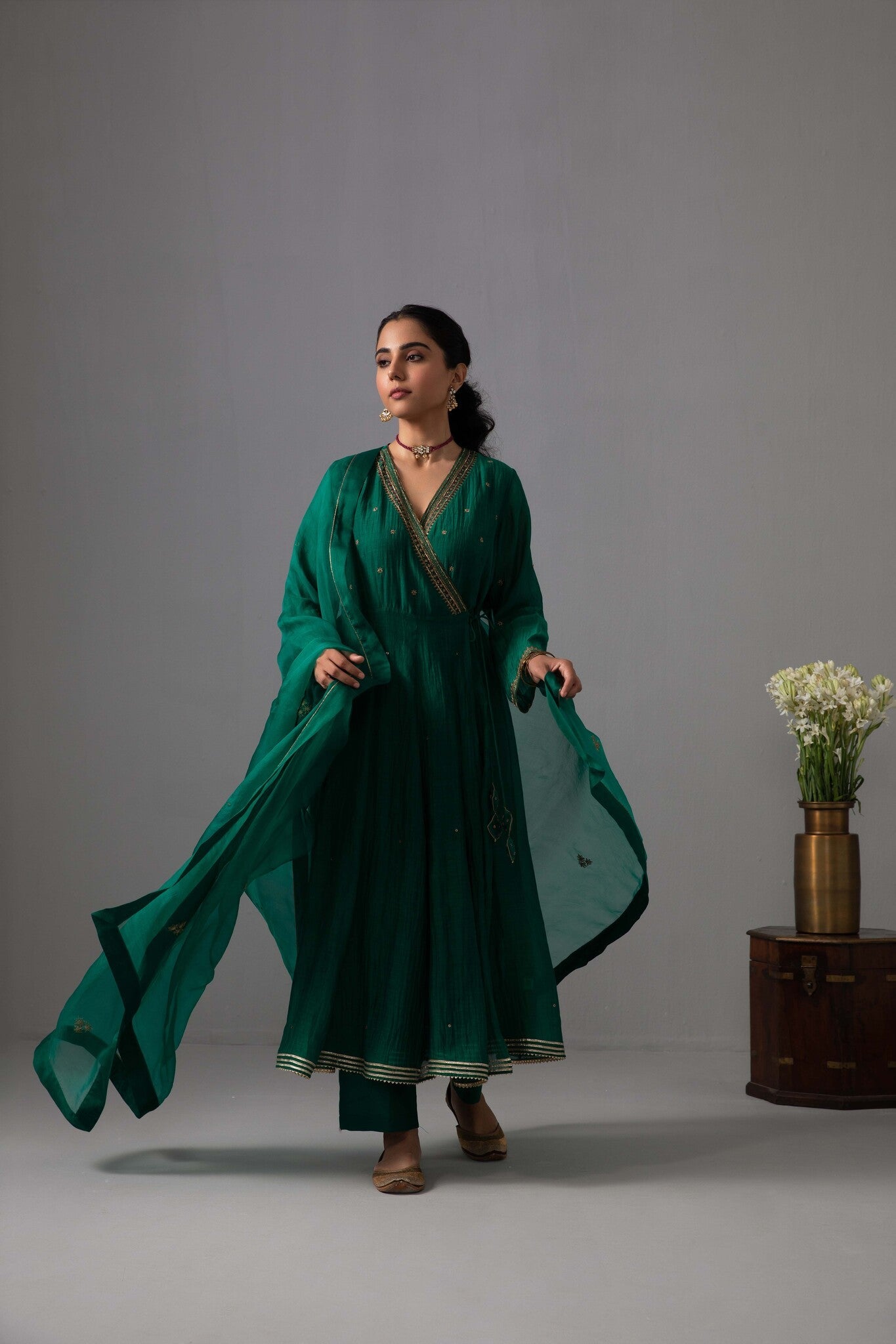 Raha Angrakha Set - Emerald Green - CiceroniKurta Set, Festive wearLabel Shreya Sharma