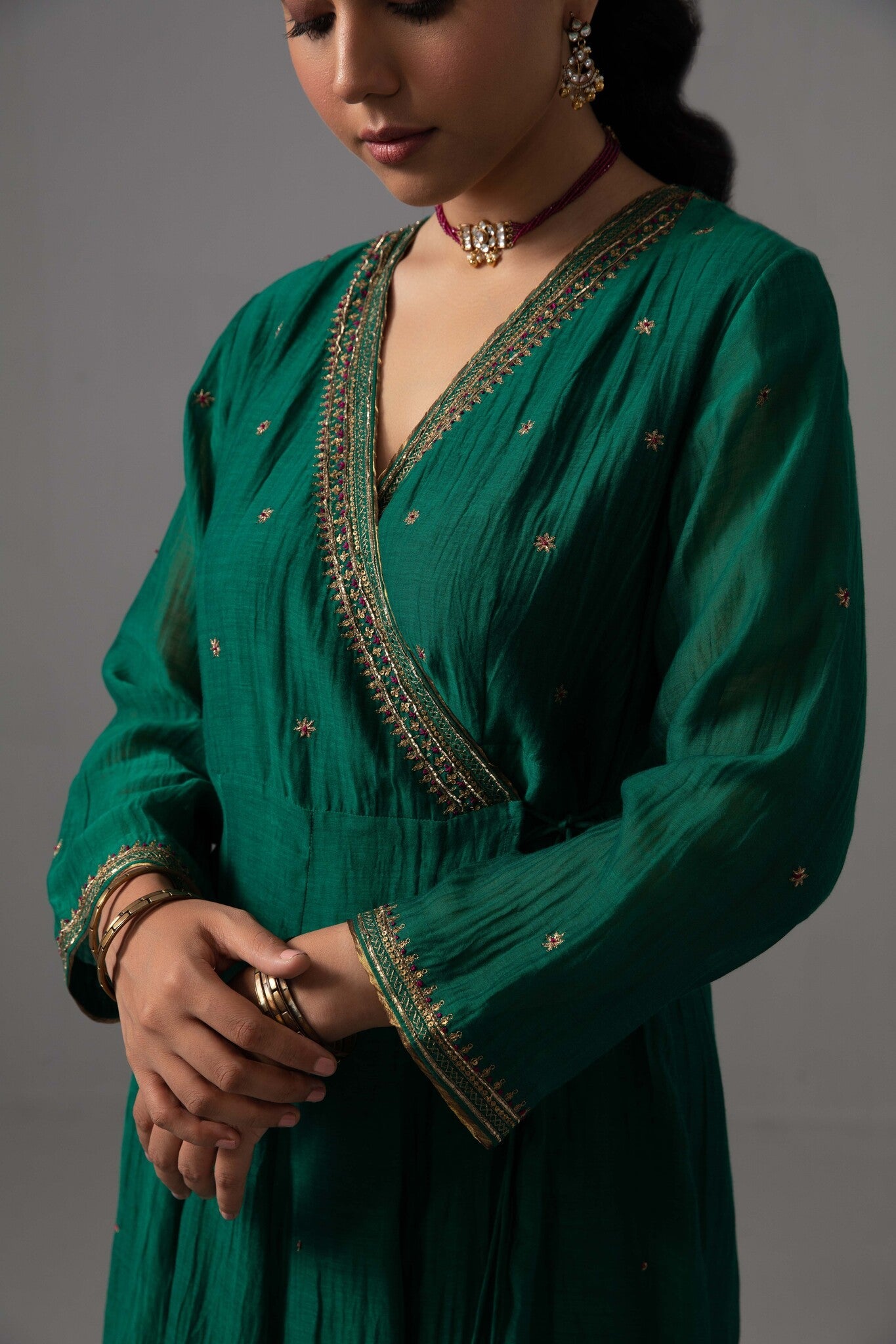 Raha Angrakha Set - Emerald Green - CiceroniKurta Set, Festive wearLabel Shreya Sharma
