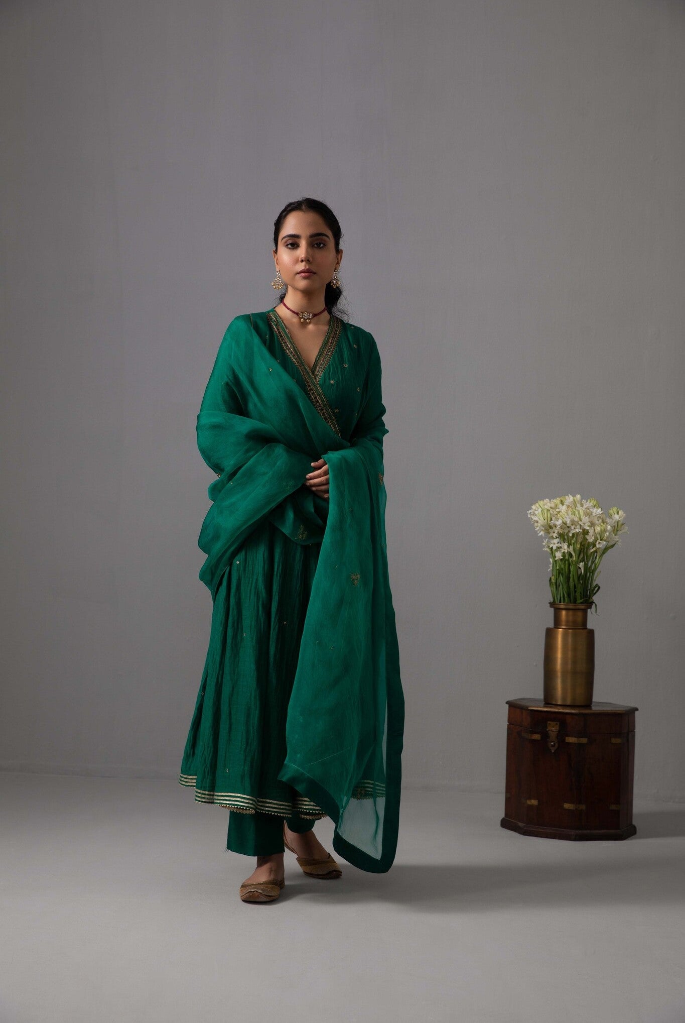 Raha Angrakha Set - Emerald Green - CiceroniKurta Set, Festive wearLabel Shreya Sharma