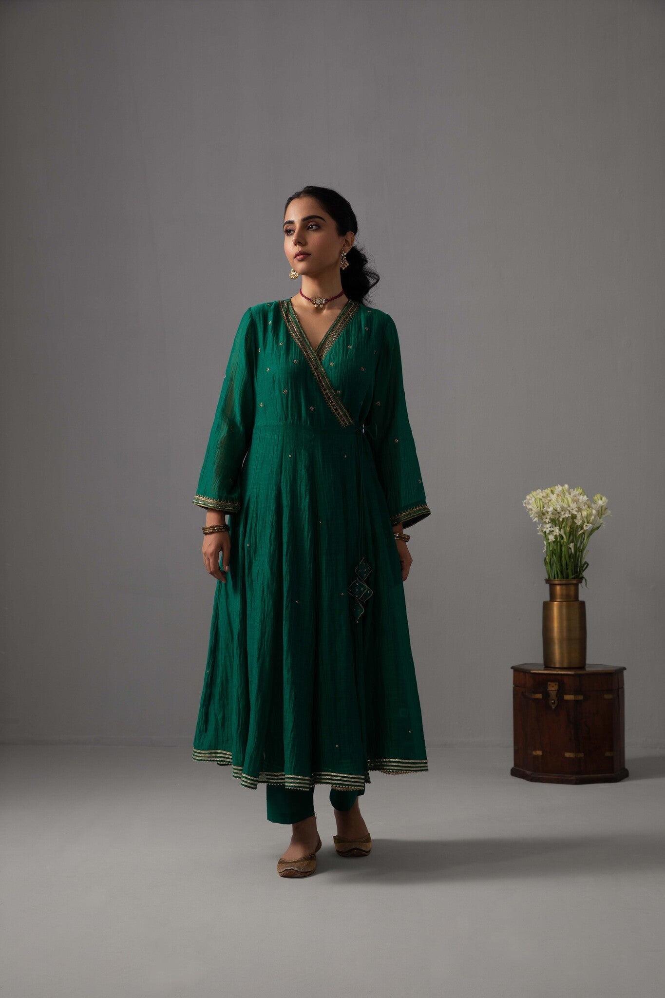 Raha Angrakha Set - Emerald Green - CiceroniKurta Set, Festive wearLabel Shreya Sharma