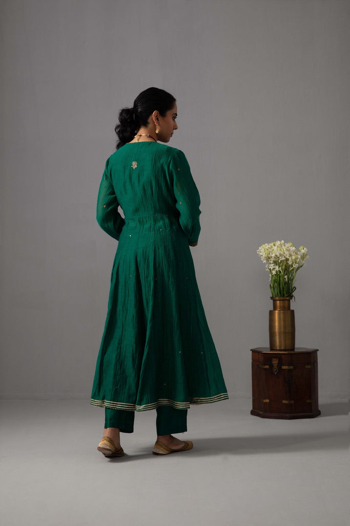 Raha Angrakha Set - Emerald Green - CiceroniKurta Set, Festive wearLabel Shreya Sharma