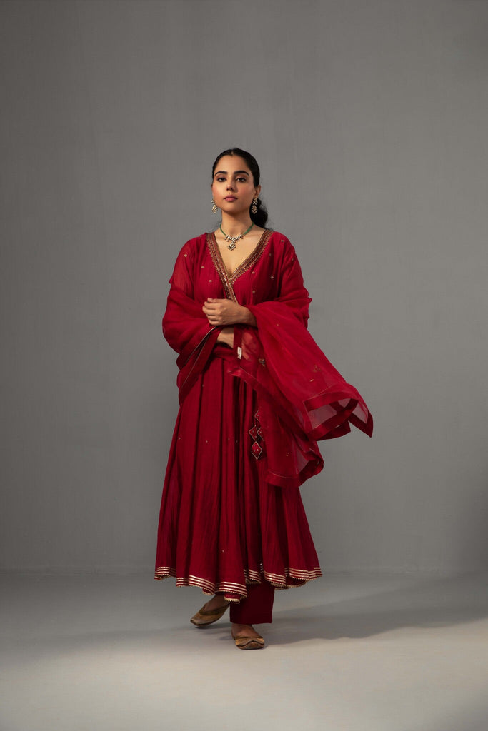 Raha Angrakha Set - Red - CiceroniKurta Set, Festive wearLabel Shreya Sharma