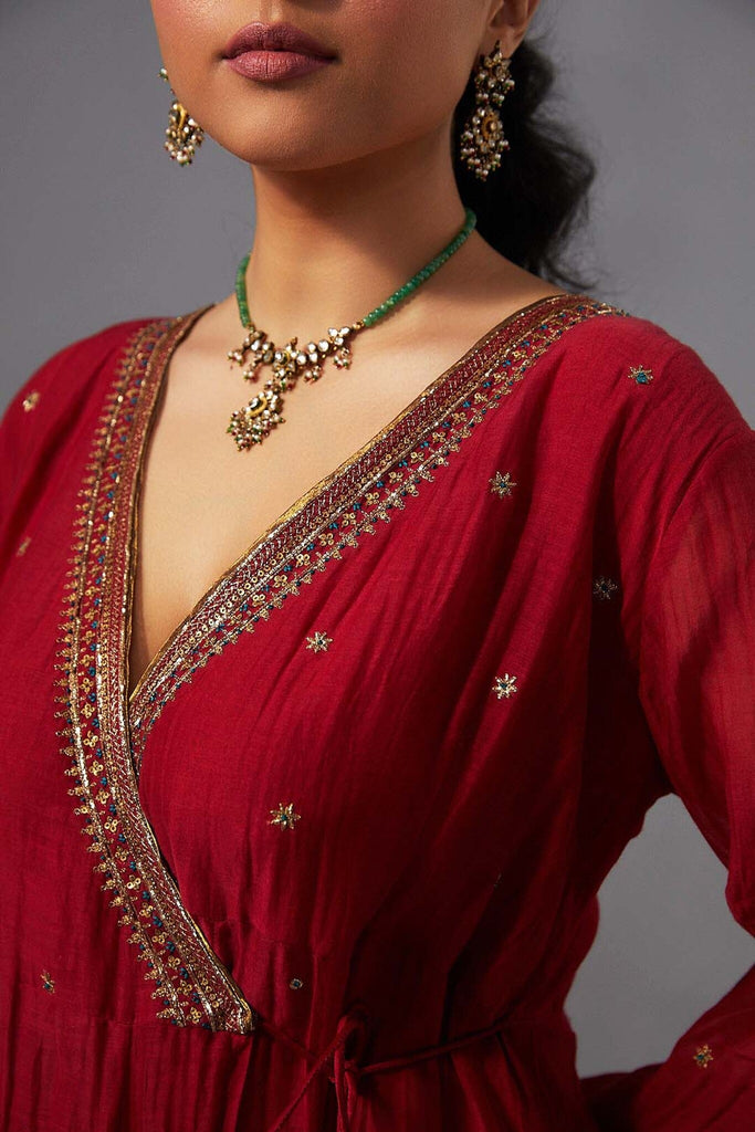 Raha Angrakha Set - Red - CiceroniKurta Set, Festive wearLabel Shreya Sharma