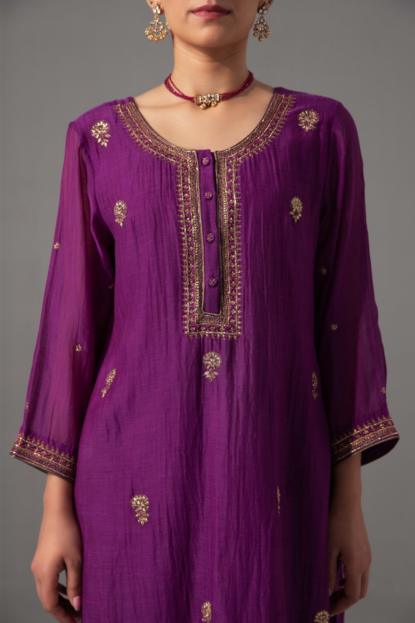 Ramya Kurta Dupatta Set - Aubergine - CiceroniKurta Set, Festive wearLabel Shreya Sharma