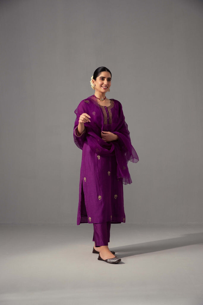 Ramya Kurta Dupatta Set - Aubergine - CiceroniKurta Set, Festive wearLabel Shreya Sharma