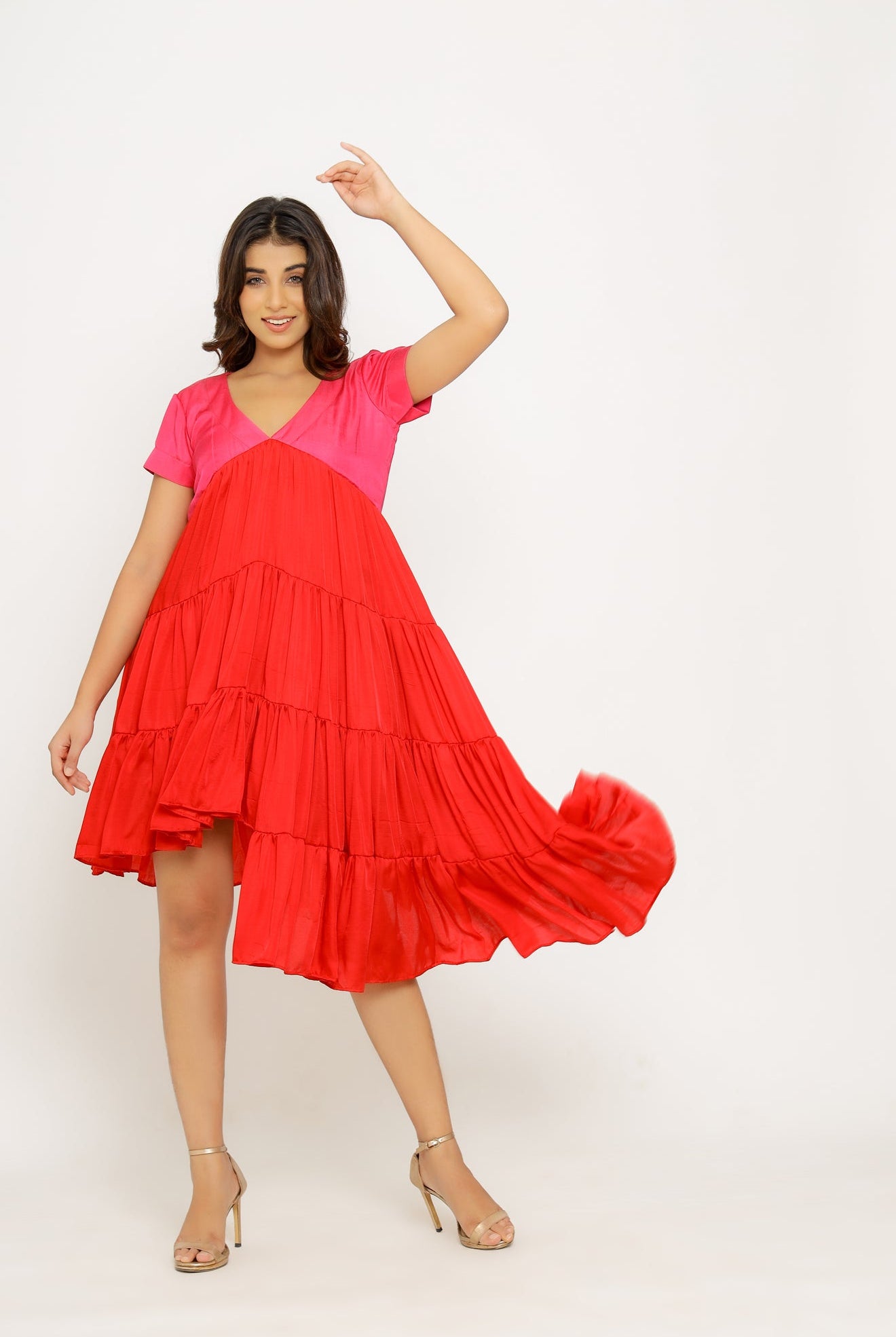 Red-Pink Mid Length Dress - CiceroniNeora