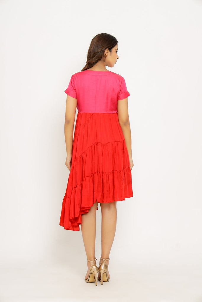 Red-Pink Mid Length Dress - CiceroniNeora