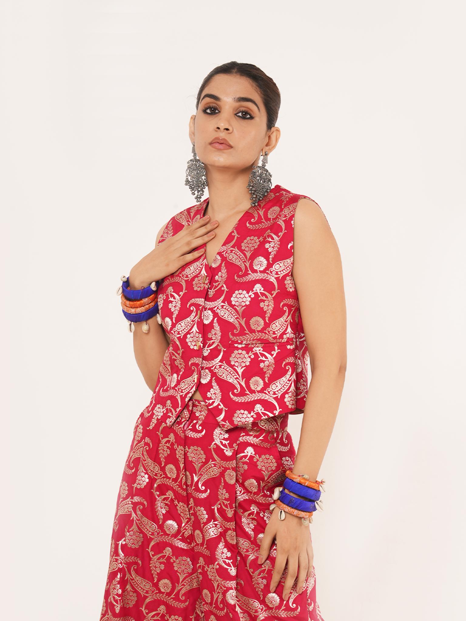 Red Silk Waistcoat - CiceroniWaistcoatShriya Singhi