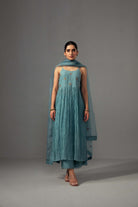 Roomani Ghera Set - Aqua Blue - CiceroniKurta Set, Festive wearLabel Shreya Sharma