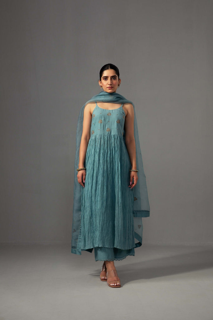Roomani Ghera Set - Aqua Blue - CiceroniKurta Set, Festive wearLabel Shreya Sharma