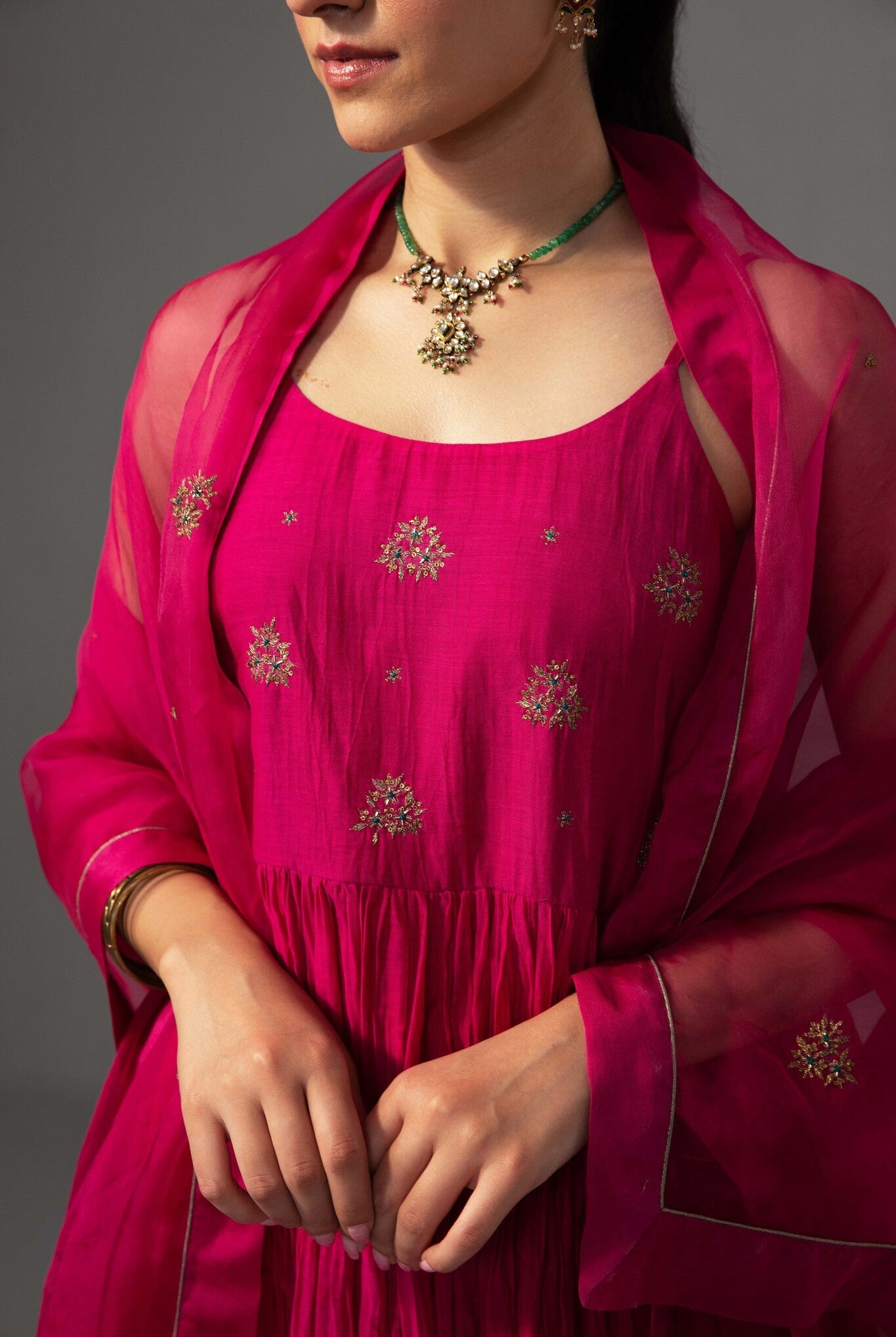 Roomani Ghera Set - Fuchsia Pink - CiceroniKurta Set, Festive wearLabel Shreya Sharma