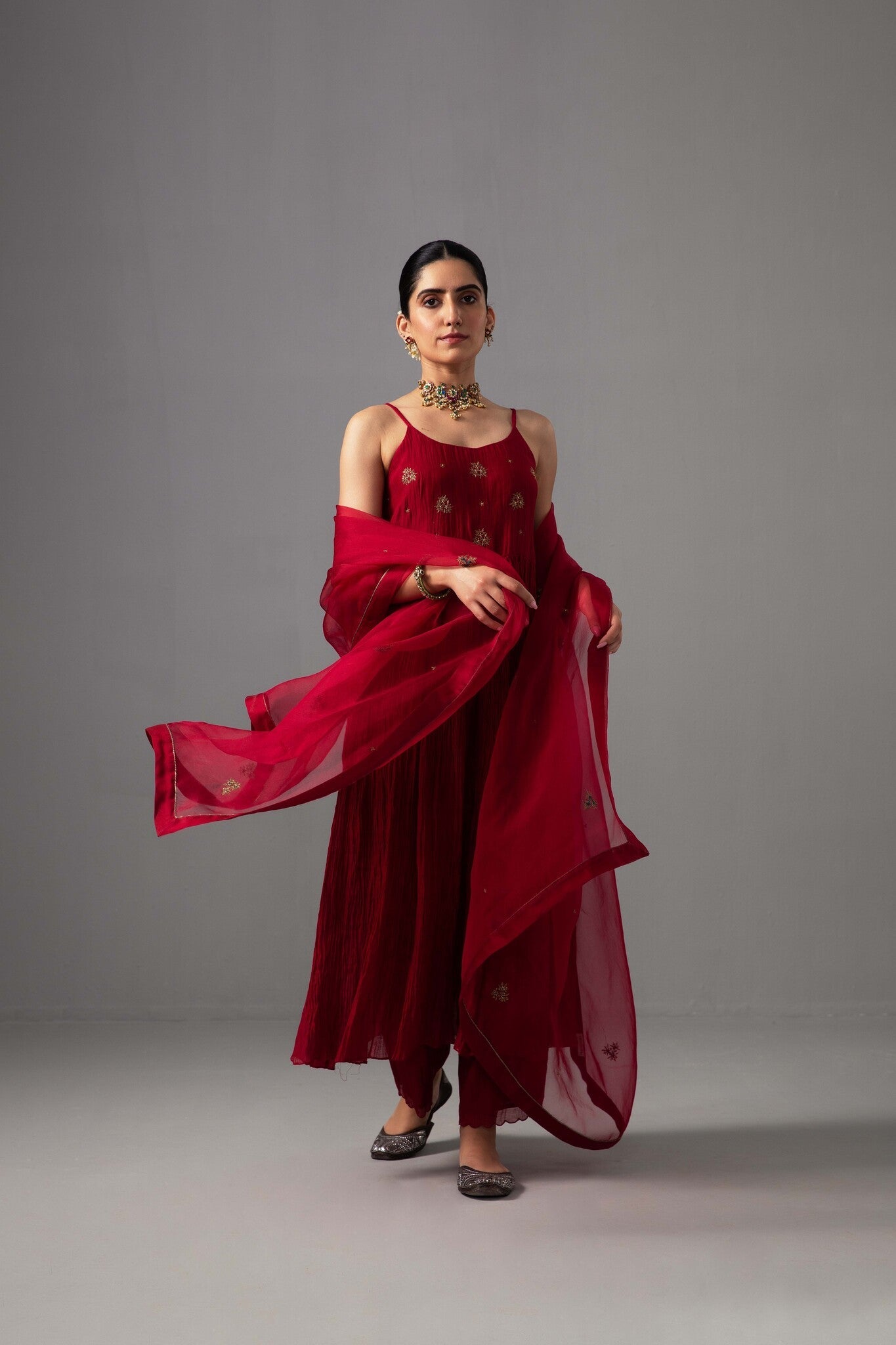 Roomani Ghera Set - Red - CiceroniKurta Set, Festive wearLabel Shreya Sharma