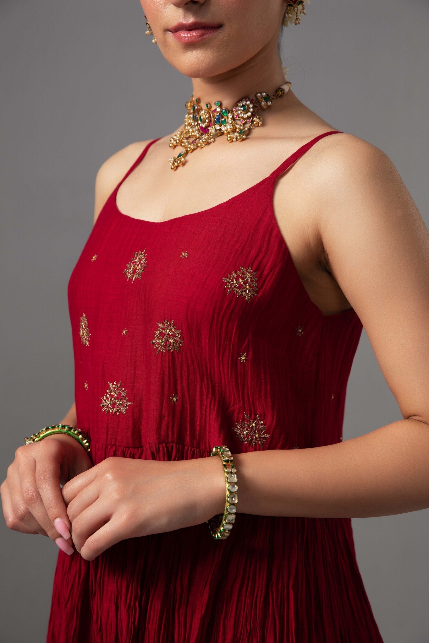 Roomani Ghera Set - Red - CiceroniKurta Set, Festive wearLabel Shreya Sharma